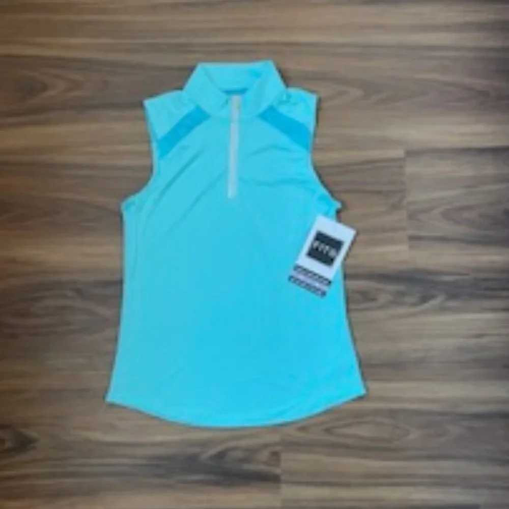 FITS Women's 1/4 ZIp Sleeveless Tank Top Sun Shirt - Teal - Medium - Picture 1 of 5